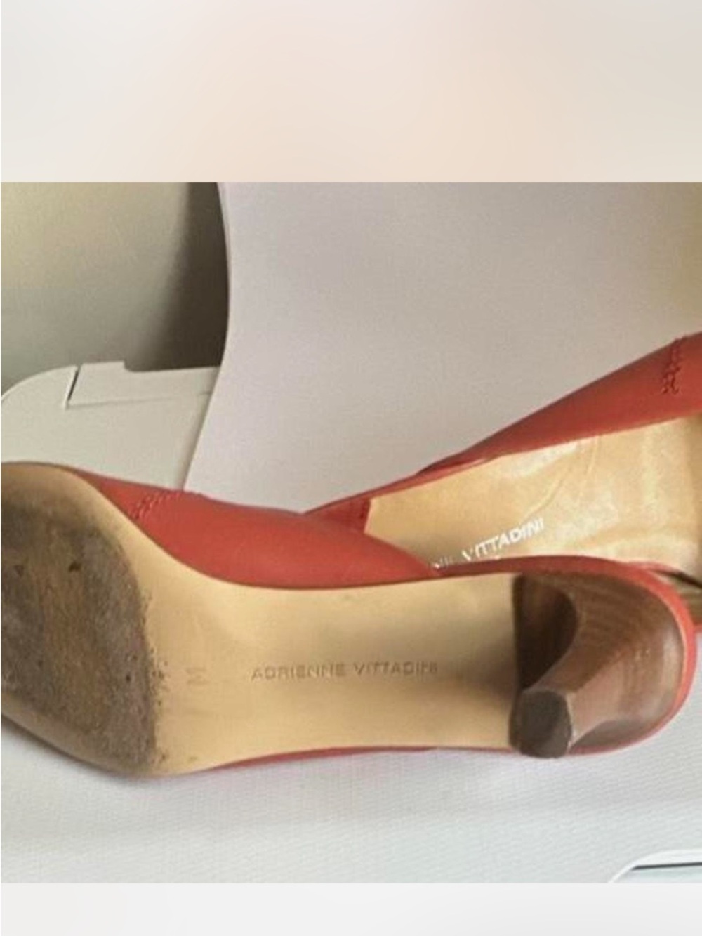 Adrienne Vittadini Coral-Red Leather Square-Toe Slip-On Mules - Picture 3 of 4